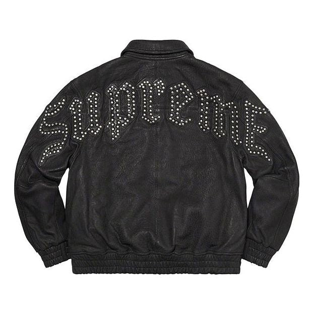 Supreme Pebbled Leather Varsity Jacket 'Black White' SUP-FW21-126