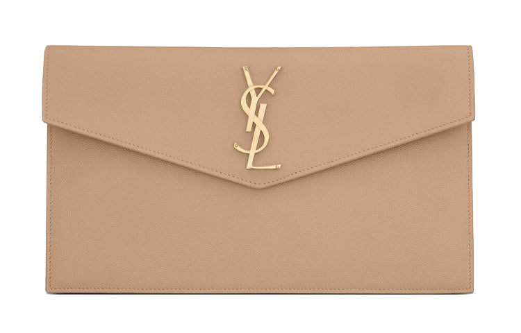 SAINT LAURENT Leather Clutch Trumpets Women's Dark Beige
