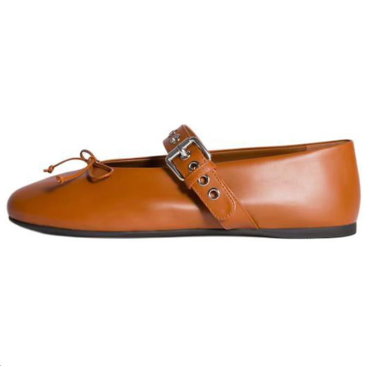MIU MIU Flat Mary Jane Shoes Women's Cognac