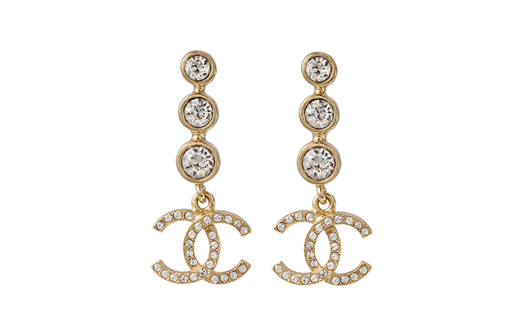 CHANEL Crystal Cc Drop Earrings