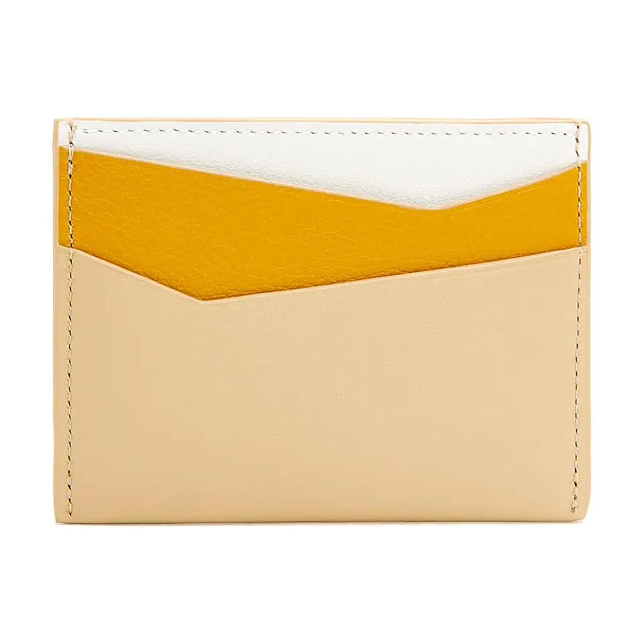 LOEWE Puzzle Cow Leather Card Holder Women's Sunflower Yellow & Soft White & Dark Color