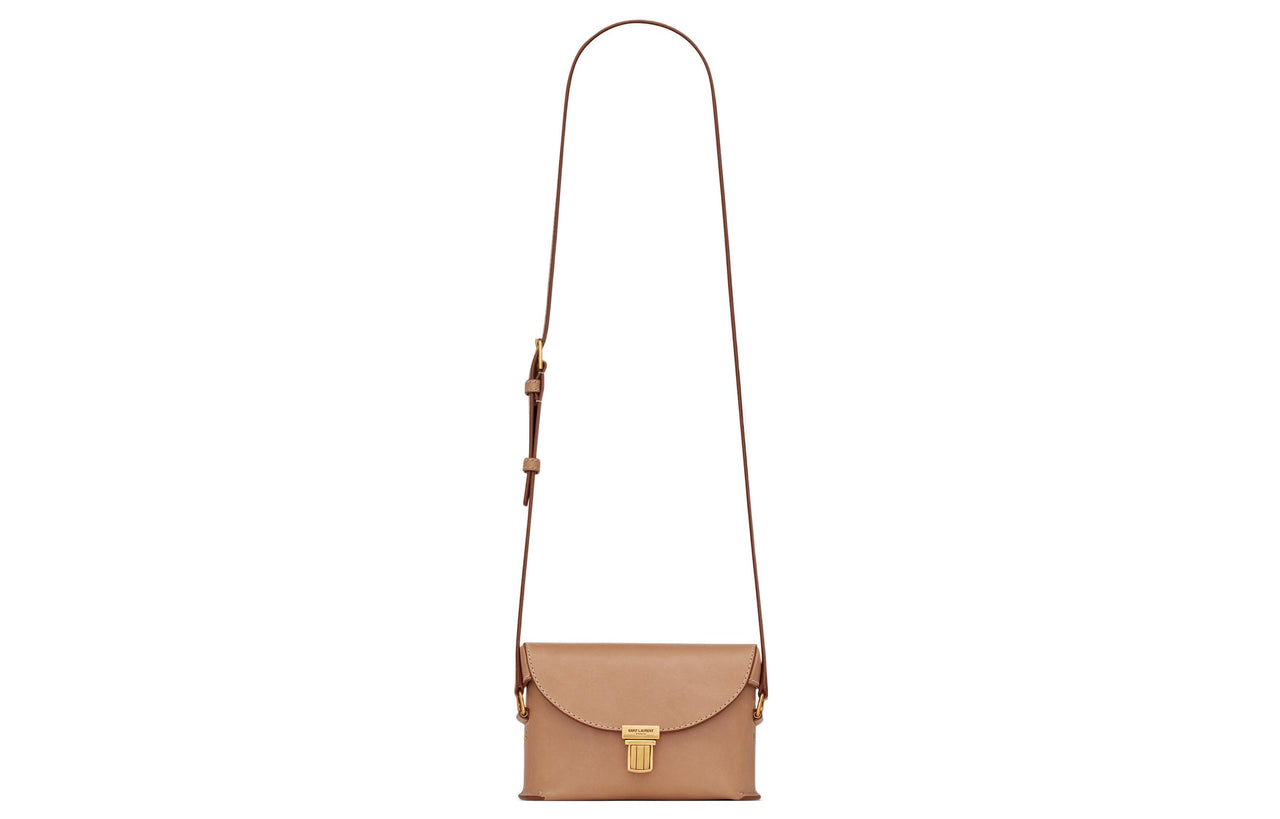 SAINT LAURENT Smooth Cow Leather Box Bag Shoulder Bag Crossbody Bag Small Size Men's Brown