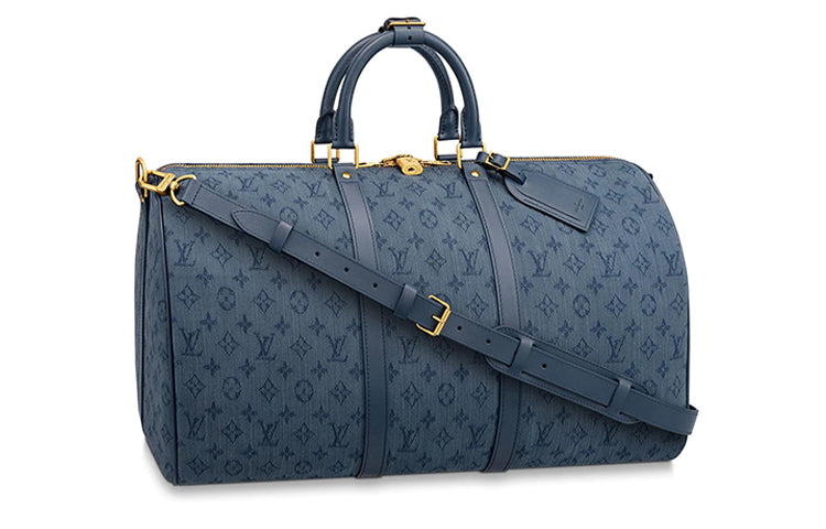 LOUIS VUITTON Keepall Bandouliere Monogram Denim 50 Navy