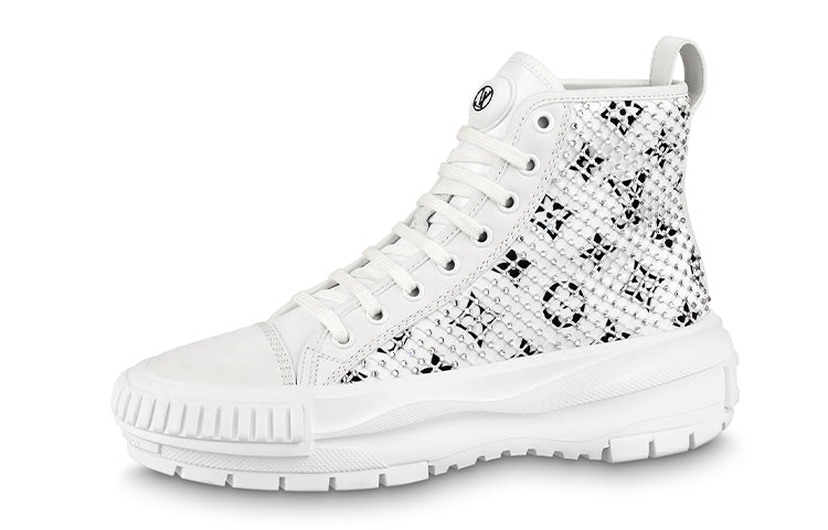 LOUIS VUITTON Lv Squad Ankle Sneakers 'White With Crystal Monogram' Women's
