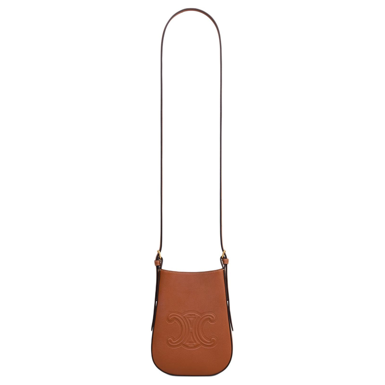 CELINE Cow Leather One Shoulder Crossbody Cell Phone Pouch Women's Tawny