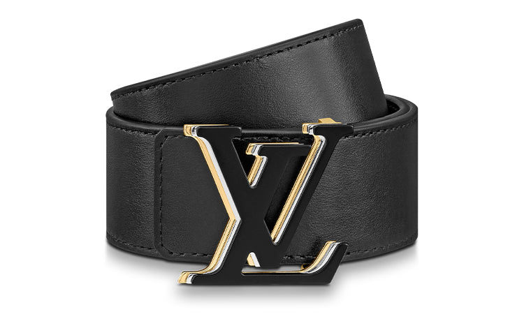 LOUIS VUITTON Cow Leather Leather Belts Men's Black Width: 4cm