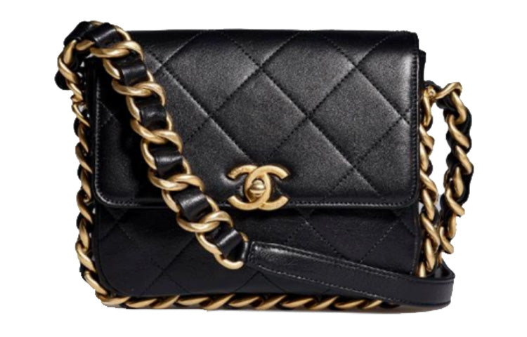 CHANEL 21K Winter Sheepskin Camera Bag, One Shoulder Handbag, Crossbody Bag Medium Size Women's Black
