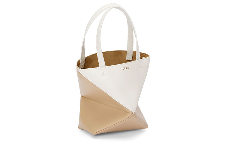 LOEWE Shiny Cow Leather Handbag Mini Women's Soft White & Light Brown