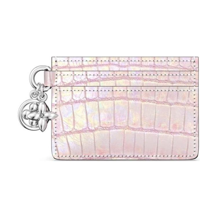 LOUIS VUITTON Crocodile Leather Card Holder Women's Silver Pink