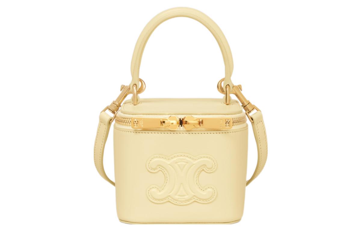 CELINE Smooth Cow Leather Makeup Case, Shoulder Bag, Crossbody Bag, Handbag Mini Women's Sunshine Yellow