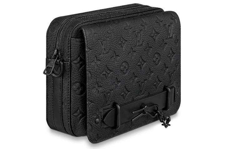 LOUIS VUITTON Steamer Leather Messenger Bag Shoulder Bag Men's Black