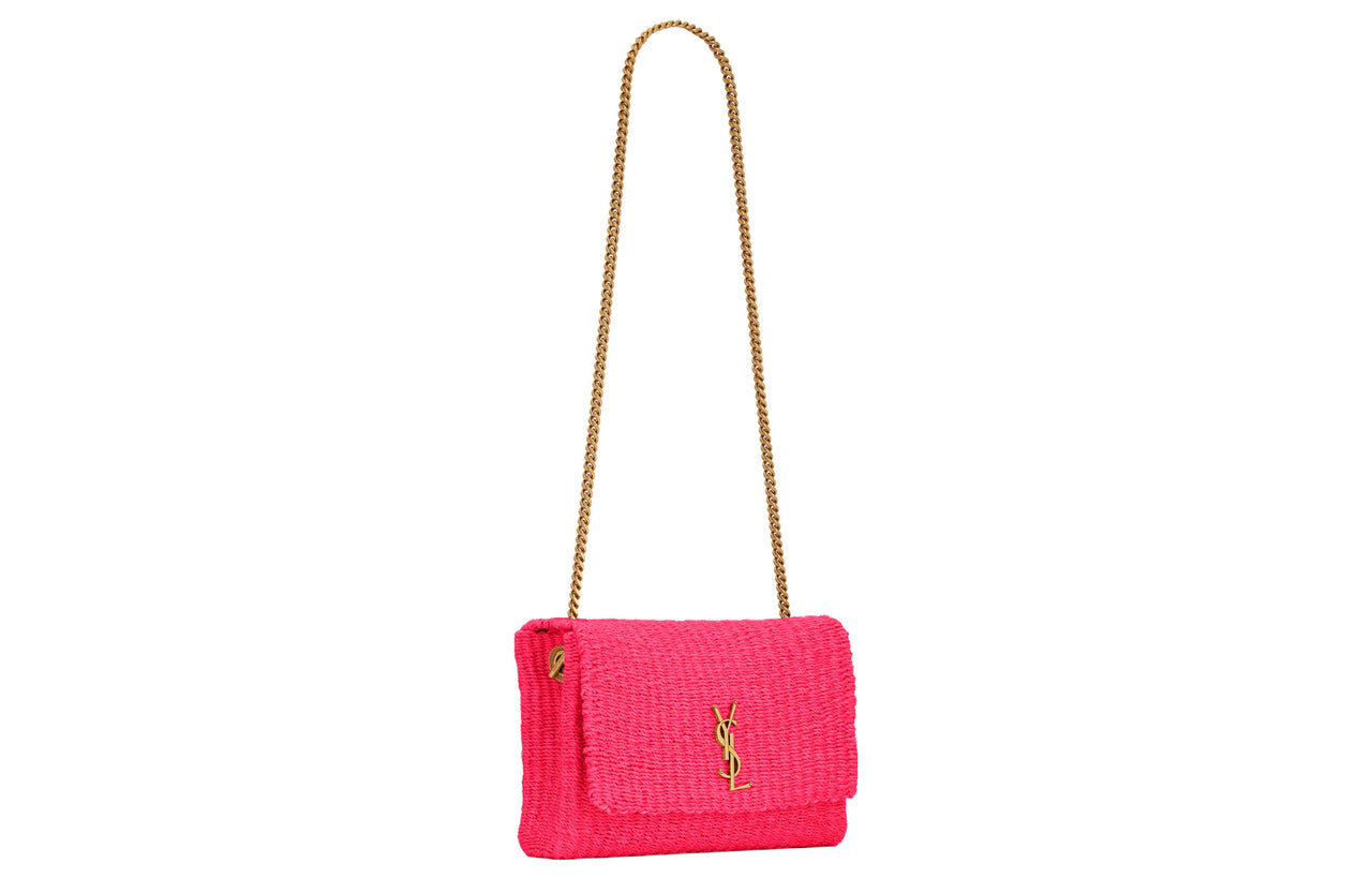 SAINT LAURENT KATE Cow Leather, Textile Chain Bag, Crossbody Bag, Shoulder Bag Women's Neon Pink