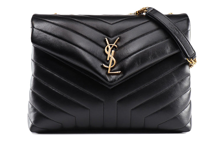 SAINT LAURENT Loulou Bag Matelasse Y Leather Gold tone Medium Black