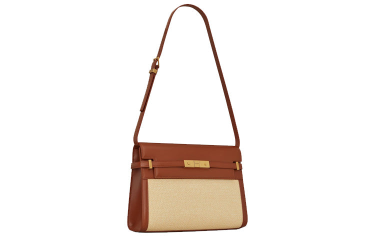 SAINT LAURENT MANHATTAN Leather Crossbody Bag, Shoulder Bag Women's Beige