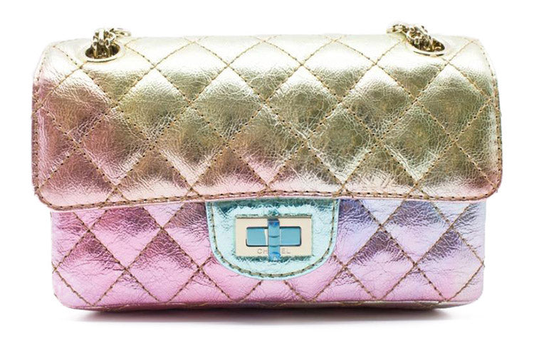 CHANEL 2.55 Goatskin Crossbody Bag Shoulder Bag Women's Rainbow Metallic