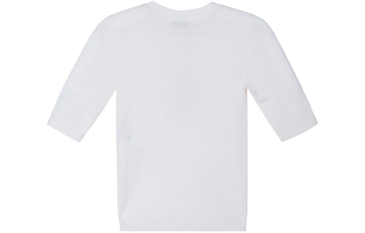 CHANEL Solid Color Crew Neck Straight Fit Short Sleeved Shirt T Shirt Women's White
