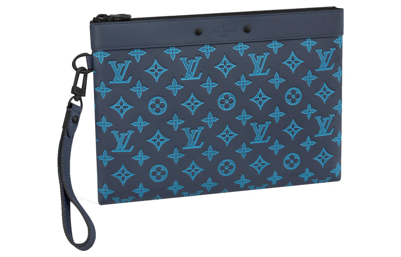 LOUIS VUITTON Calfskin Clutch Regular Unisex Marine Blue