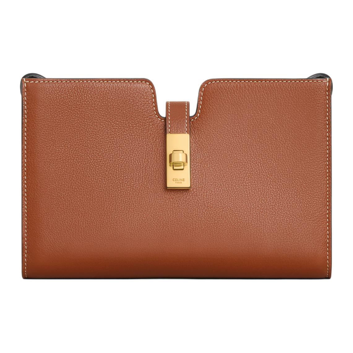 CELINE Soft Calfskin One Shoulder Crossbody Clutch Regular Women's Brown