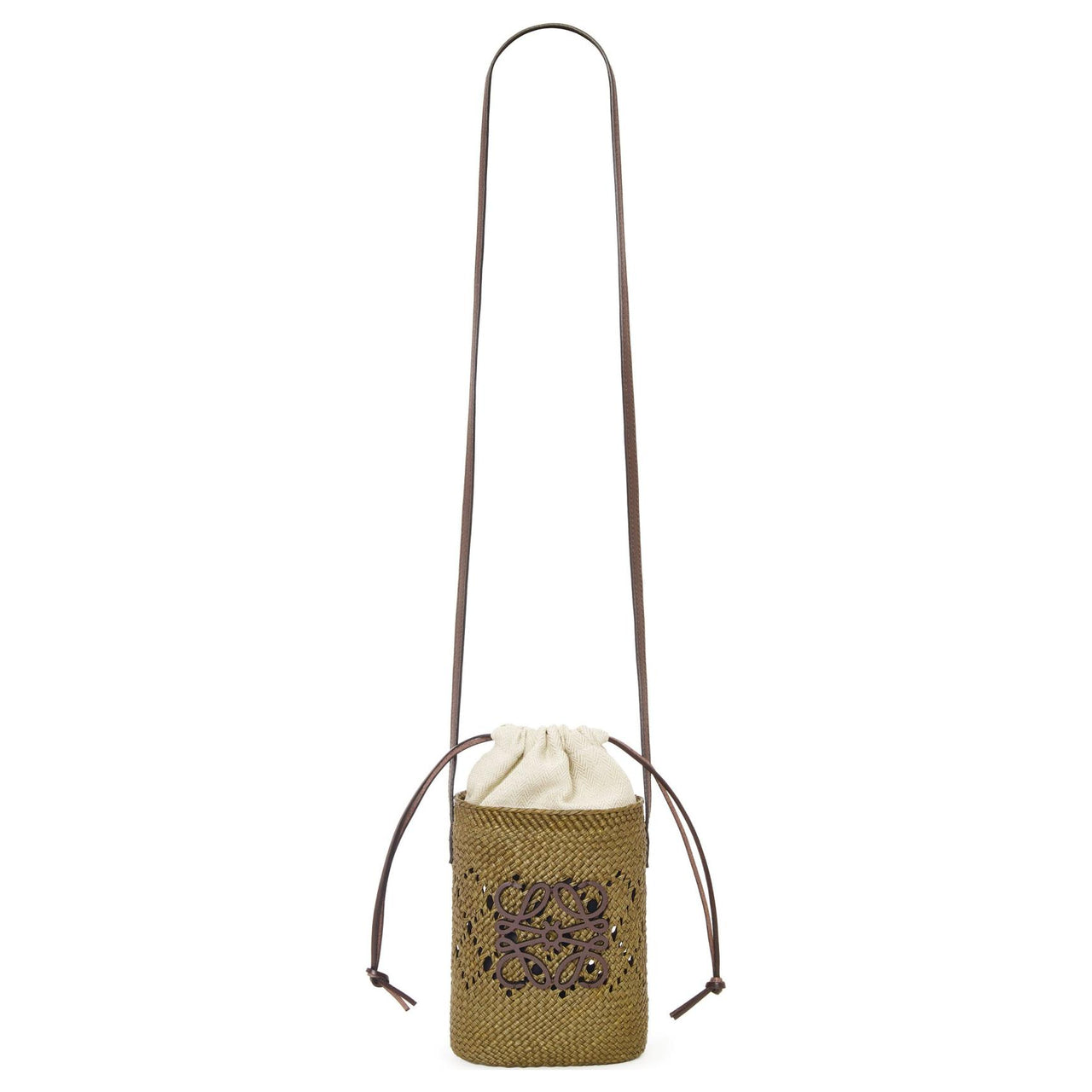 LOEWE Palm Leaf With Calfskin Bucket Bags Crossbody Bag, Shoulder Bag Women's Olive & Chestnut