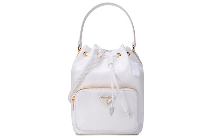 PRADA Nylon Bucket Bags Crossbody One Shoulder Handbags Women's White