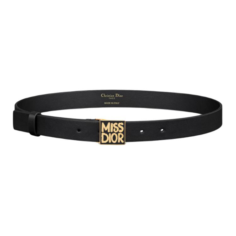 DIOR Cow Leather Leather Belts Women's Black Width: 2.5cm