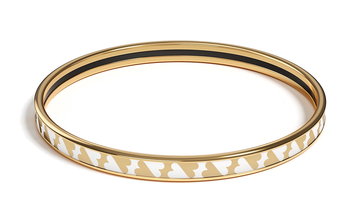 HERMES Enamel Bangles Women's Gold/White