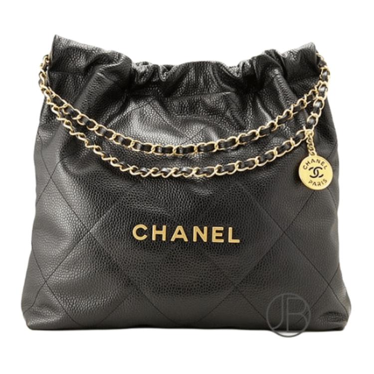 CHANEL 22Bag Embossed Calfskin With Grains Handbag Medium Size Women's Black