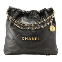 CHANEL 22Bag Embossed Calfskin With Grains Handbag Medium Size Women's Black
