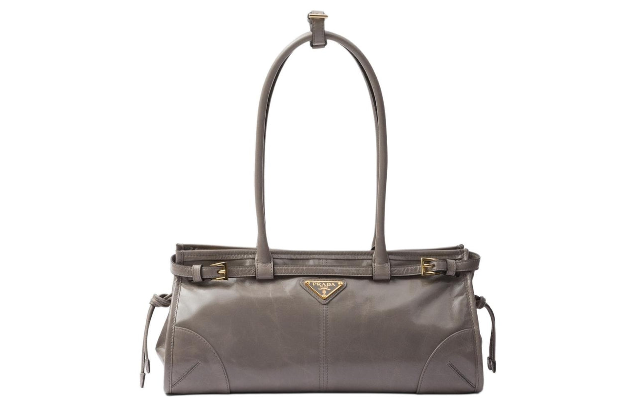 PRADA Leather Handbag Shoulder Bag Medium Size Women's Asphalt Gray