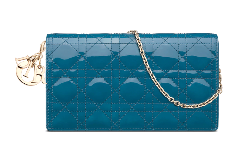 DIOR Lady Dior Leather Clutch Women's Gray Blue