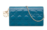 DIOR Lady Dior Leather Clutch Women's Gray Blue