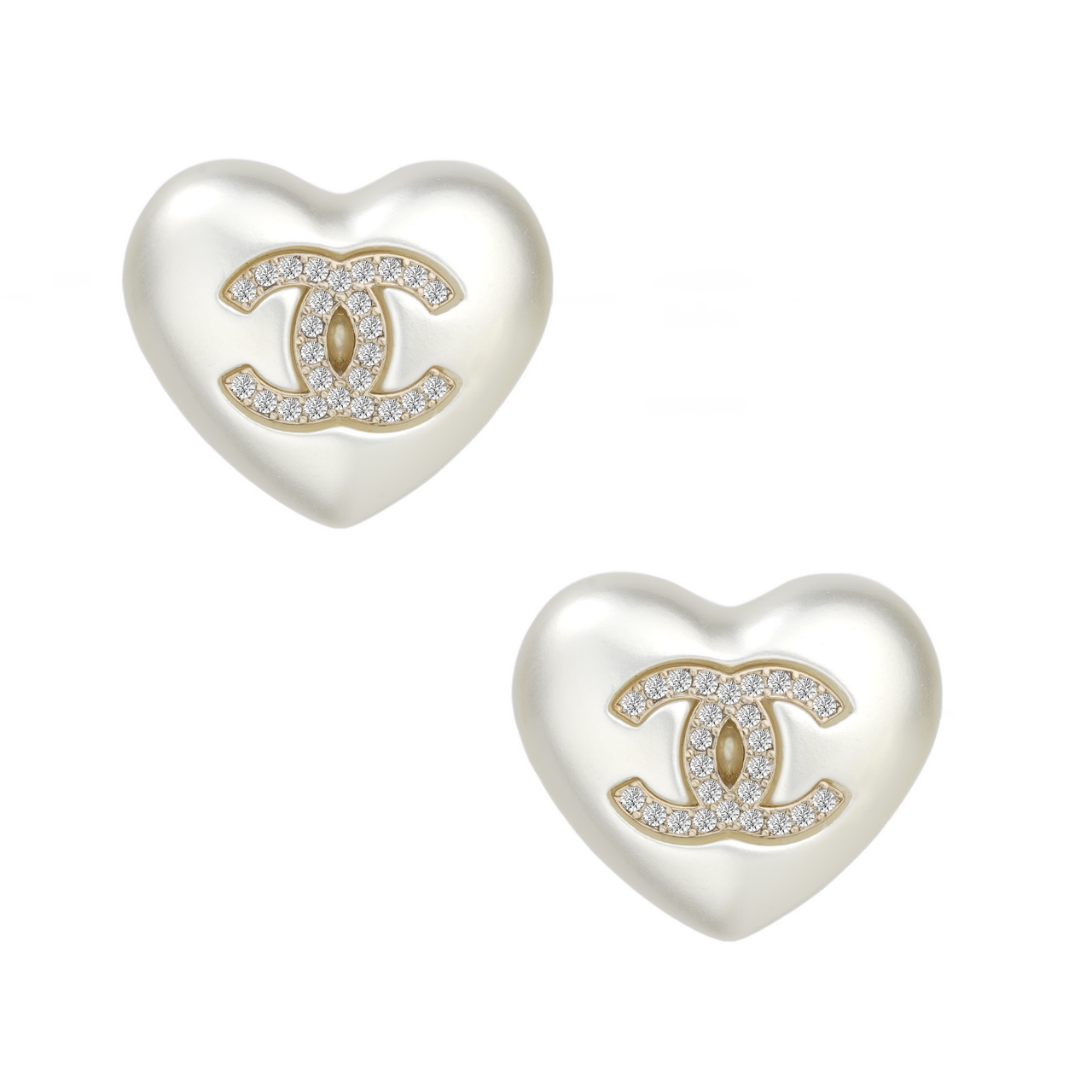 CHANEL Metal Stud Earrings Women's Pearl White