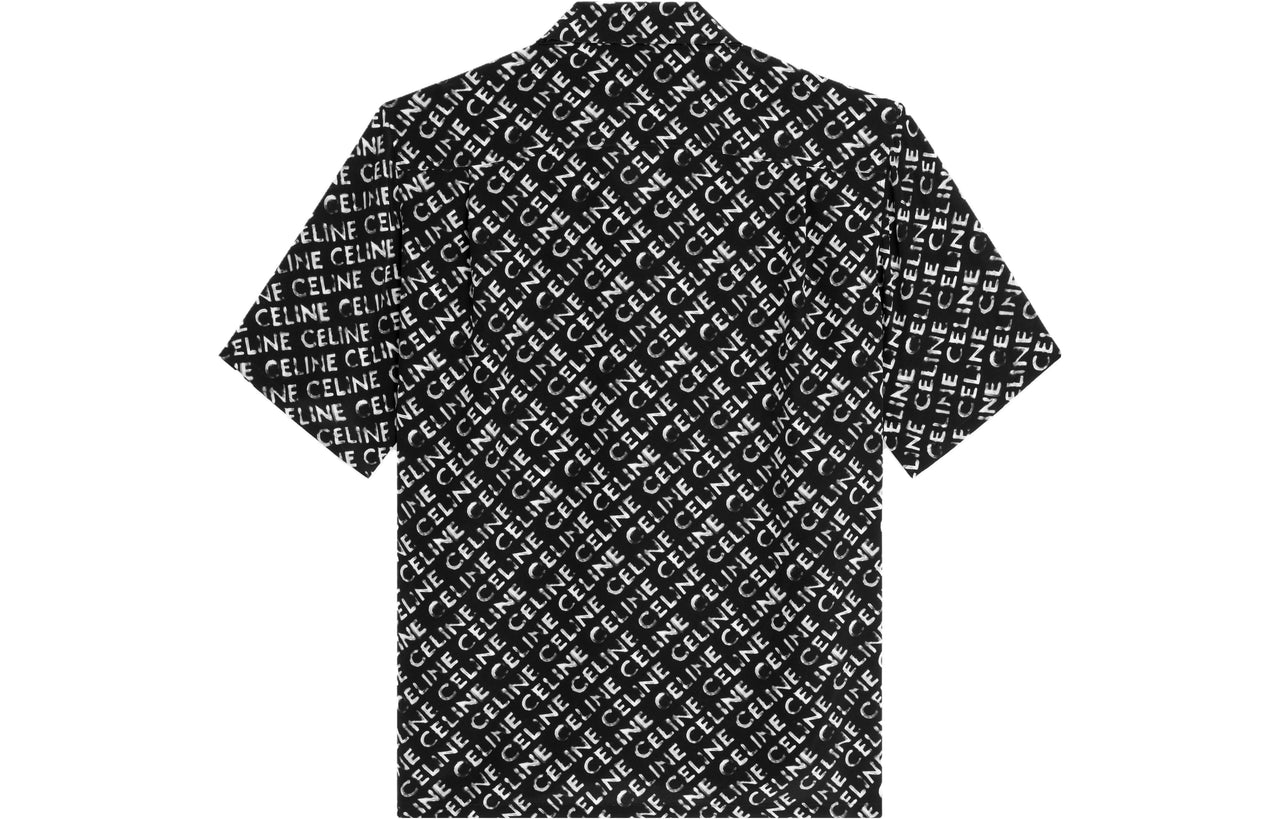 CELINE Loose Hawaiian Shirt With Diluted CELINE Print In Crepe De Chine
