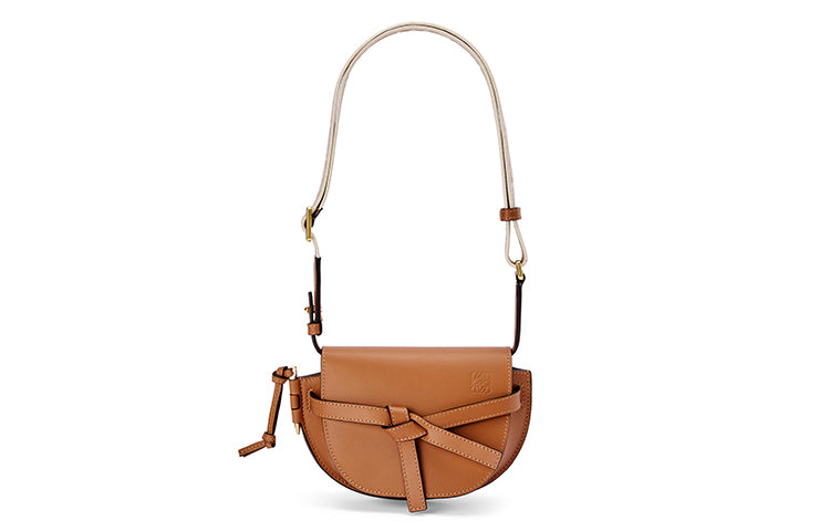 LOEWE Mini Gate Dual Bag In Soft Calfskin And Jacquard Tan