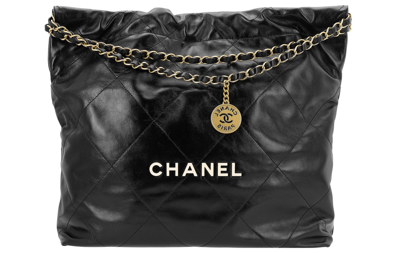 CHANEL 22Bag Smooth Finish Calfskin Tote Bag, Shopping Bag, Portable Crossbody Bag, Shoulder Bag Unisex Black