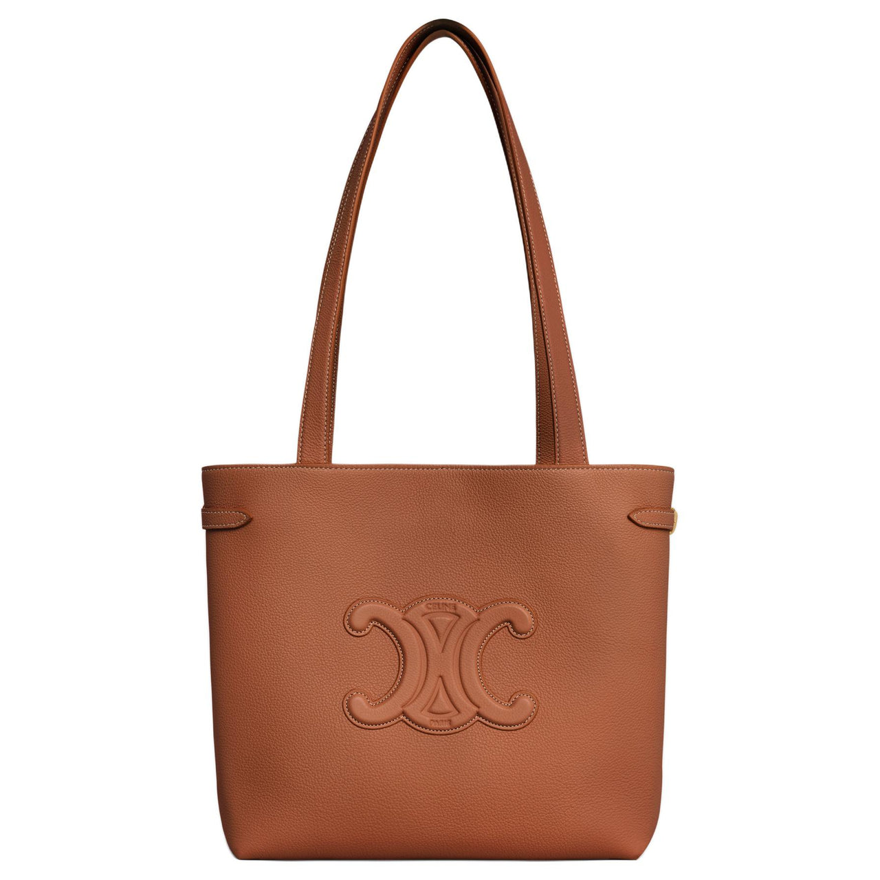 CELINE Grained Calfskin Small Tote Bags Shoulder Bags Women's Dark Brown