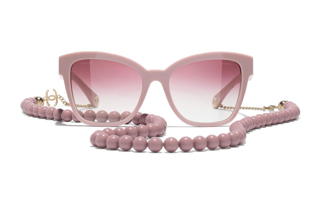 CHANEL Acetate Irregular Shape Sunglasses Women's Pink