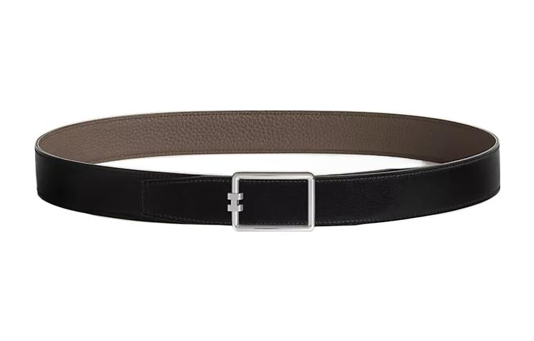 HERMES Calfskin Leather Belts Unisex Black Width: 3.2cm