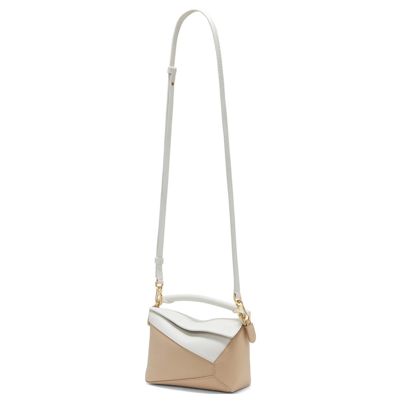 LOEWE Puzzle Cow Leather Crossbody Bag Shoulder Bag Mini Women's Soft White & Beige