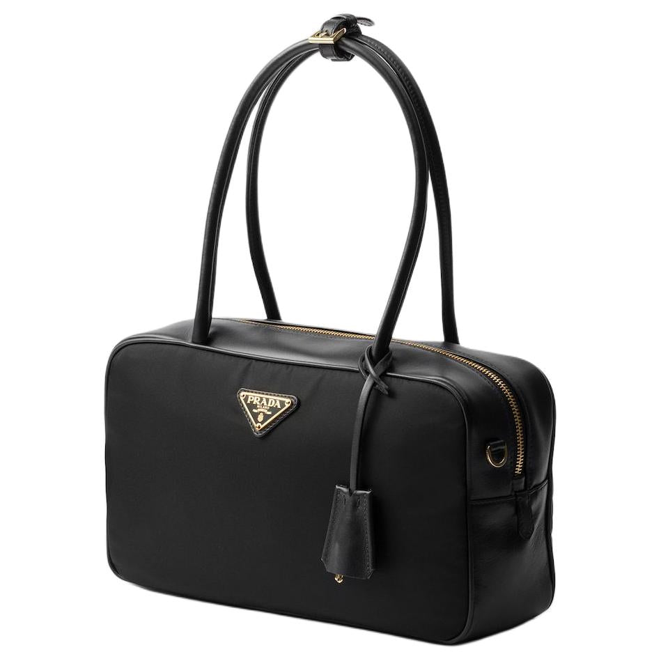 PRADA Recycled Nylon With Leather Handbag Medium Size Women's Black