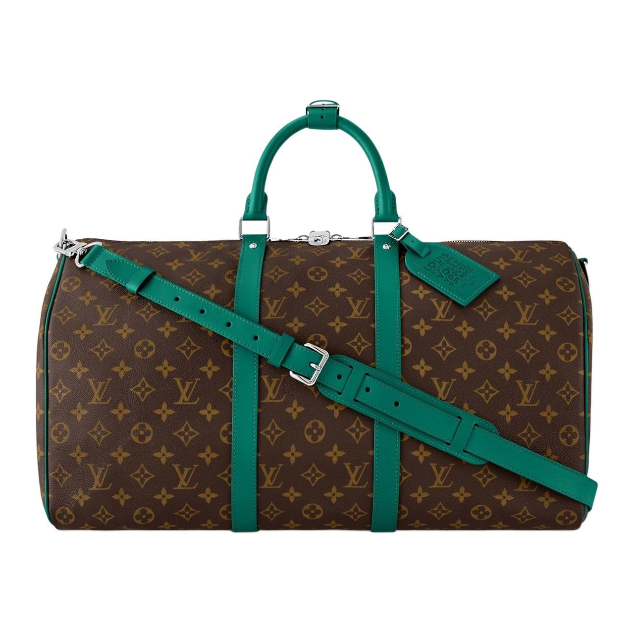 LOUIS VUITTON Leather Trim One Shoulder Crossbody Portable Travel Bag Men's Green & Brown