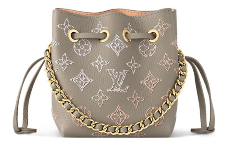 LOUIS VUITTON Perforated Hole-Punched Cow Leather Bucket Bags Shoulder Bag Crossbody Bag Regular Women's Gray