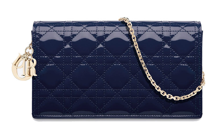 DIOR Lady Dior Patent Leather, Cow Leather Shoulder Bag, Crossbody Bag, Clutch Women's Indigo