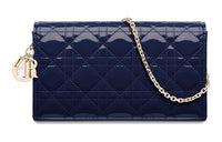 DIOR Lady Dior Patent Leather, Cow Leather Shoulder Bag, Crossbody Bag, Clutch Women's Indigo