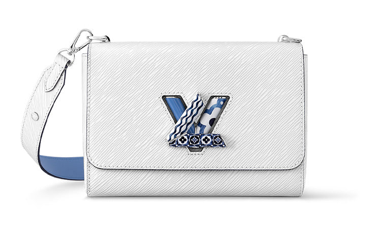 LOUIS VUITTON Twist Grain Leather Shoulder Bag, Crossbody Bag Medium Size Women's White