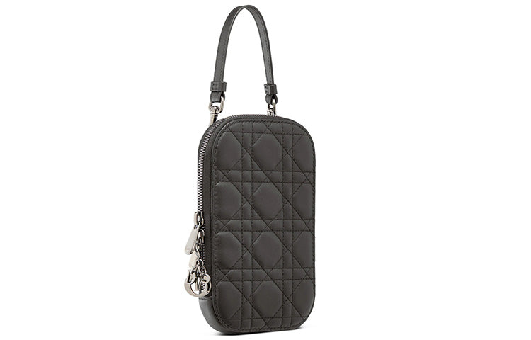 DIOR Lady Dior Sheepskin Cell Phone Pocket, One Shoulder Crossbody Portable Cell Phone Pouch Women's Black