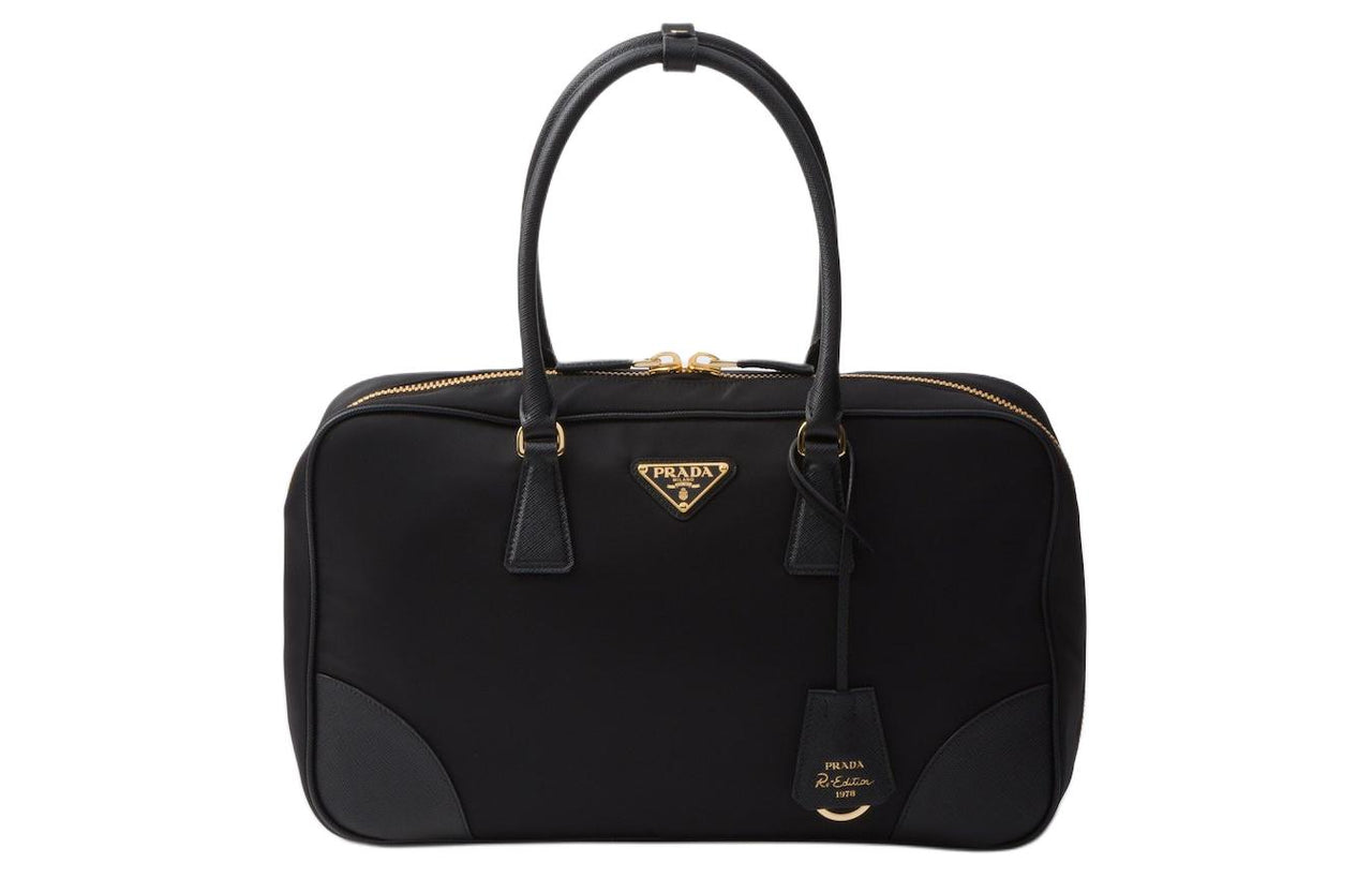 PRADA Re Edition Recycled Nylon With Leather Handbag Tubas Women's Black