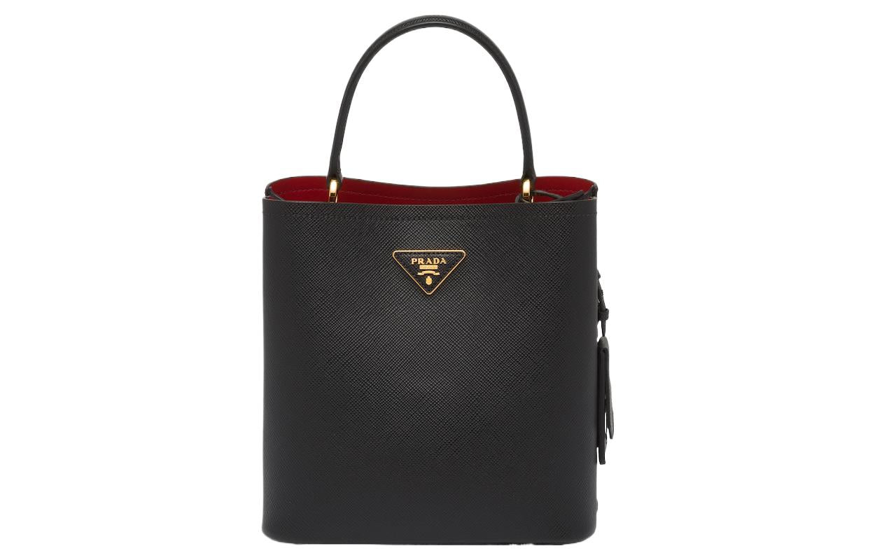 PRADA Cini Leather Handbag Medium Size Women's Black