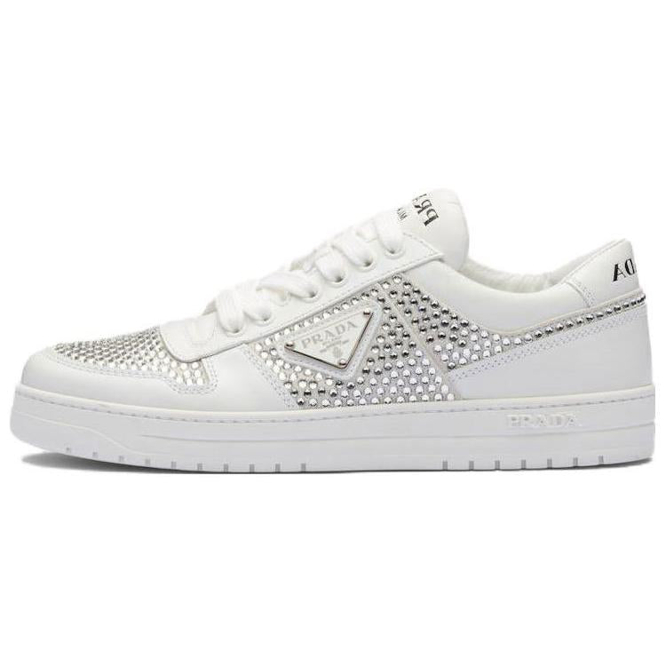 PRADA Crystal-embellished Leather Sneakers