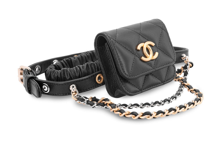 CHANEL With Sheepskin Leggings Headphone Set With Earphone Case Women's Black